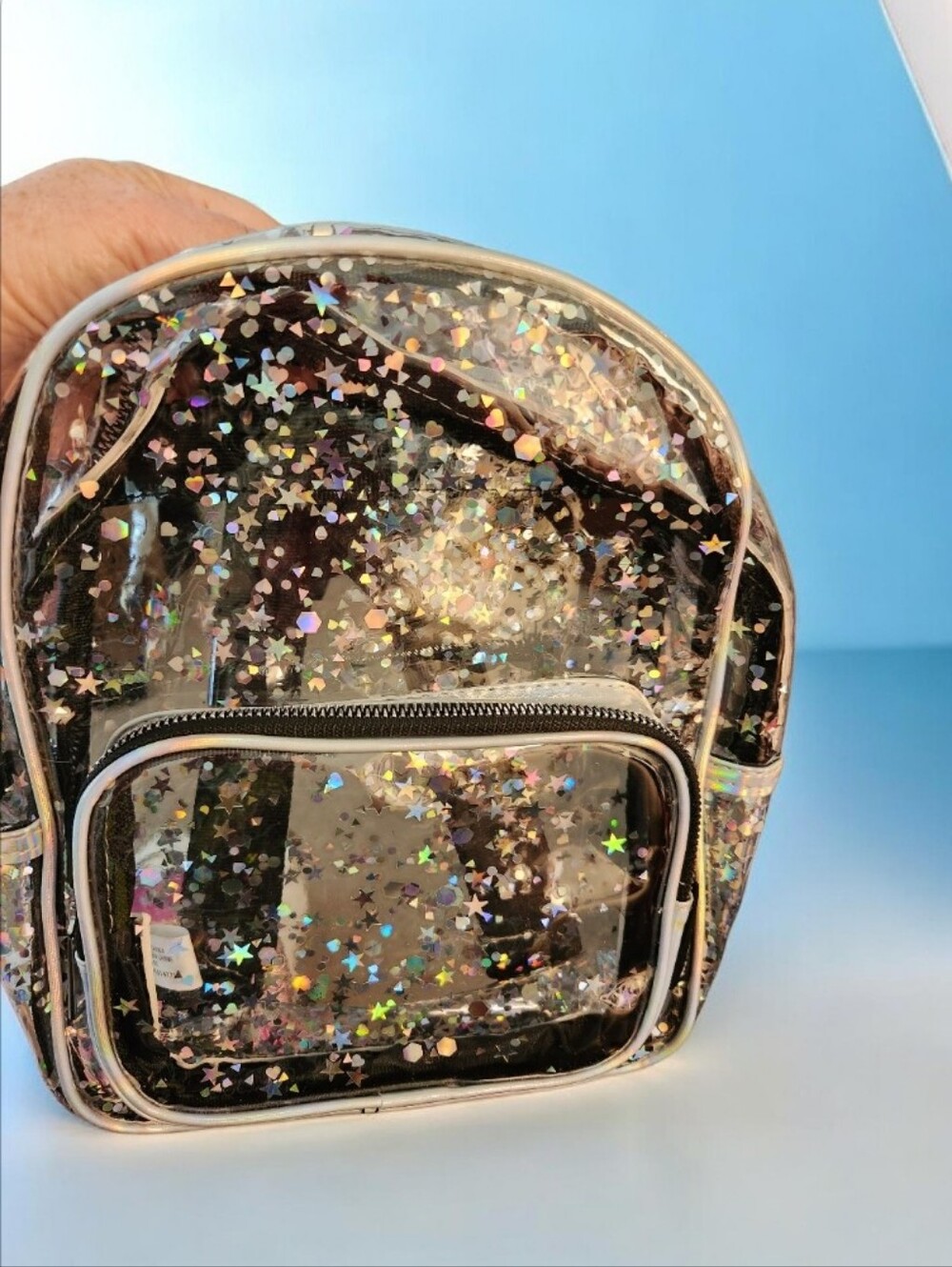 Clear Star Glitter Mini Backpack - Black